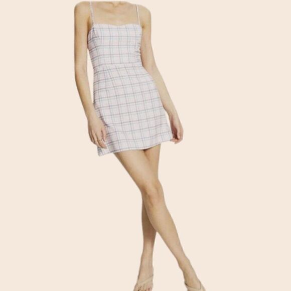 French Connection Plaid Pink Whisper Back Tie Mini Dress Size 0 - Picture 1 of 12